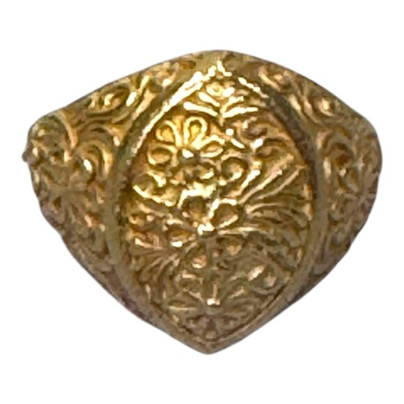 Ornate Gold Vermeil Sterling Floral Silver Signet Ring Vintage Mens Statement 8 - Picture 8 of 9